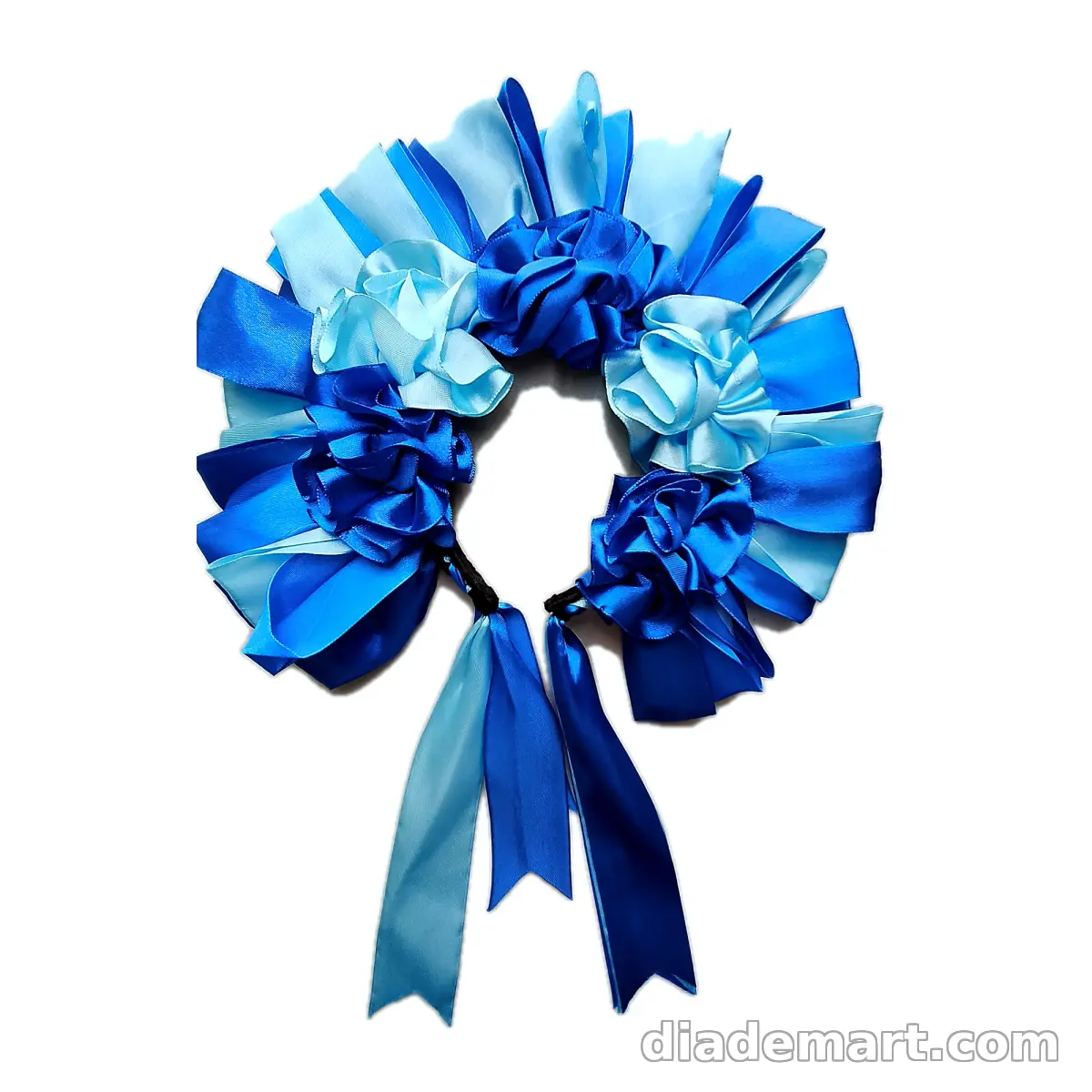 Diadema de flores azul, turquesa y negro