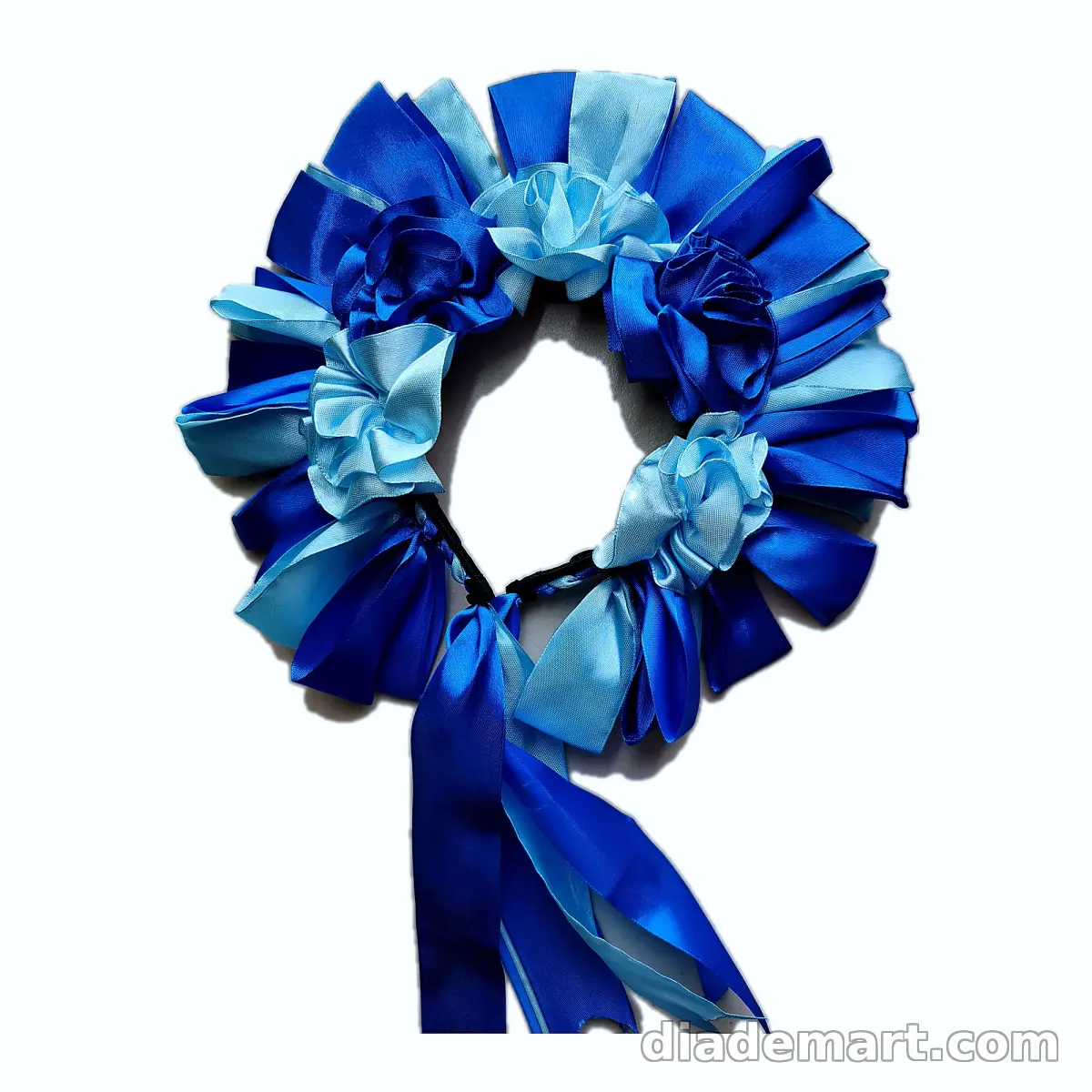 Diadema de flores azul, turquesa y negro