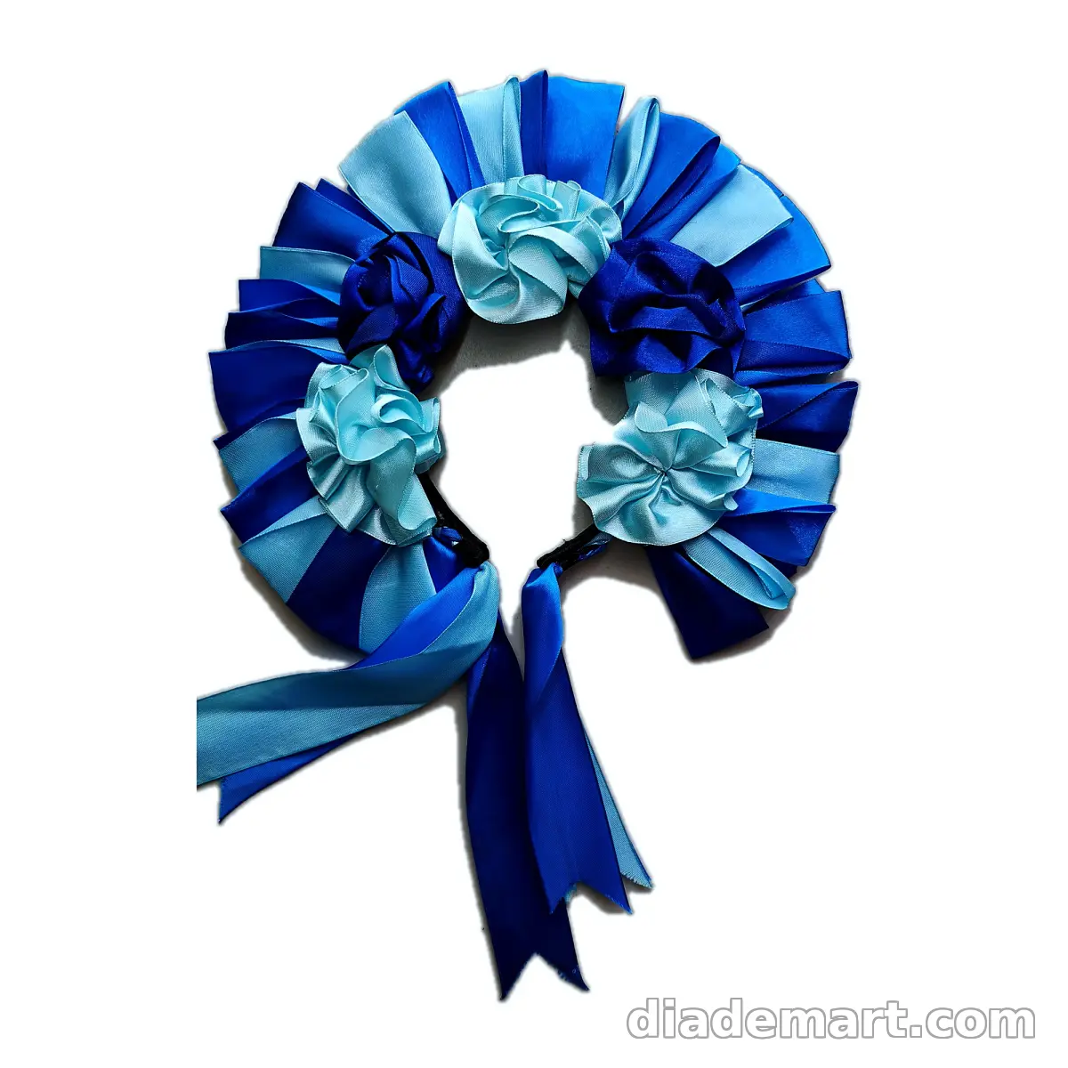 Diadema de flores azul, turquesa y negro